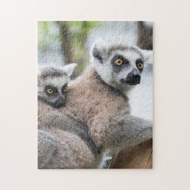 Puzzle Animal fotográfico Lemur de madre y bebé (Vertical)