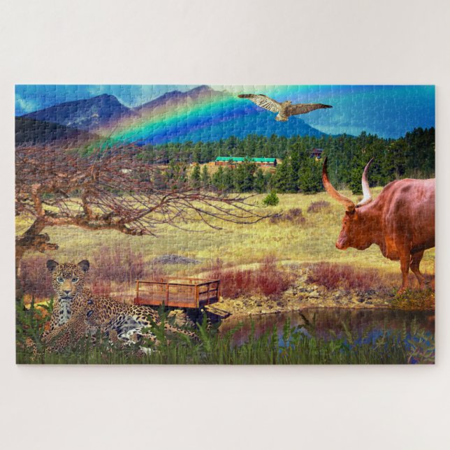 Puzzle Animal pacífico de Leopard Waterhole (Horizontal)