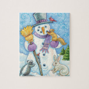Puzzle Animales aburridos construyen un muñeco de nieve p