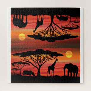 Puzzle Animales africanos al atardecer de Serengeti