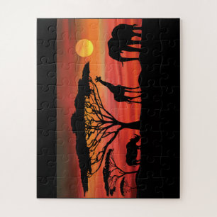 Puzzle Animales africanos al atardecer de Serengeti