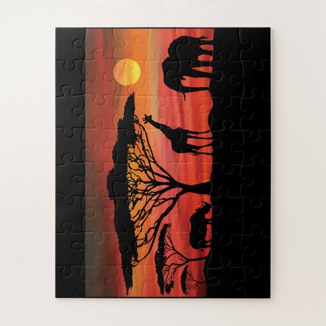 Puzzle Animales africanos al atardecer de Serengeti (Vertical)