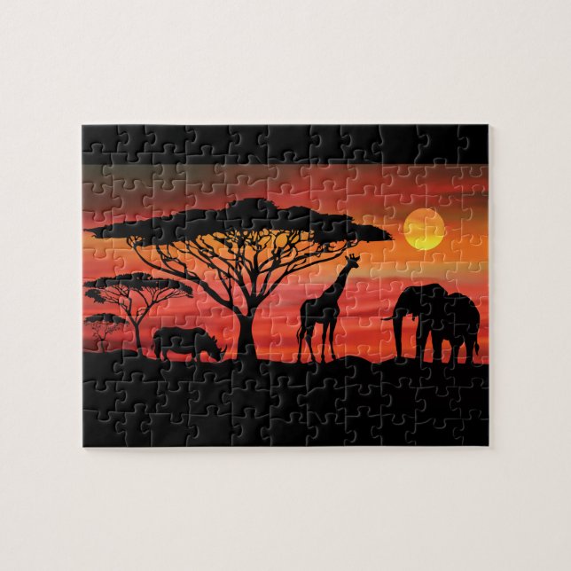 Puzzle Animales africanos al atardecer de Serengeti (Horizontal)