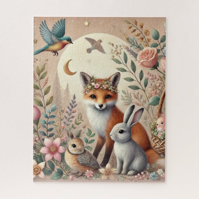Puzzle Animales caprichosos rústicos del bosque (Vertical)
