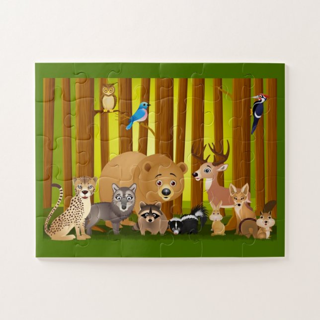 Puzzle Animales de Dibujos Animados en el Bosque (Horizontal)
