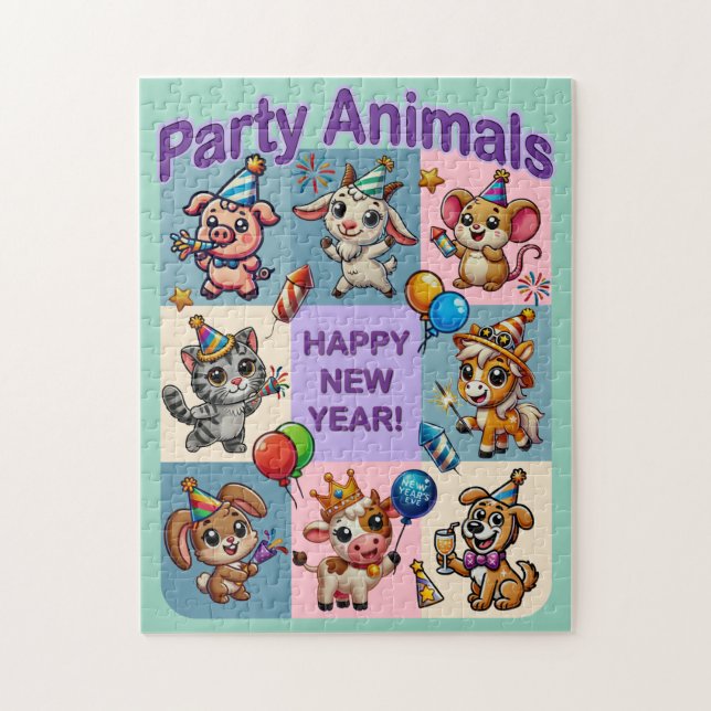 Puzzle Animales de fiesta "Feliz Año Nuevo" (Vertical)
