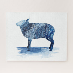 Puzzle Animales de granja azul cobalto - Ovejas