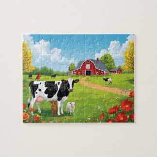 Puzzle Animales de granja con paisaje de granero
