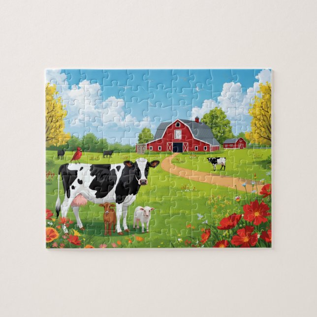 Puzzle Animales de granja con paisaje de granero (Horizontal)