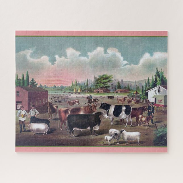 Puzzle Animales de granja Escena Imagen de época (Horizontal)