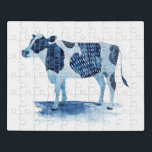 Puzzle Animales de la granja azul cobalto - vaca<br><div class="desc">Granja de cobalto Animales I de Grace Popp. Presenta una vaca de un color azul cobalto profundo con una variedad de diseños,  patrones y formas.</div>