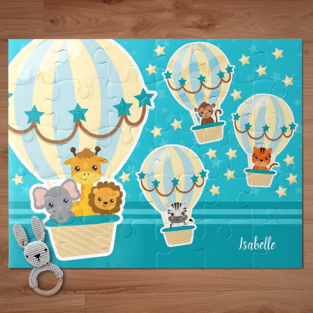 Puzzle Animales de la jungla que vuelan en globos de aire (Subido por el creador)