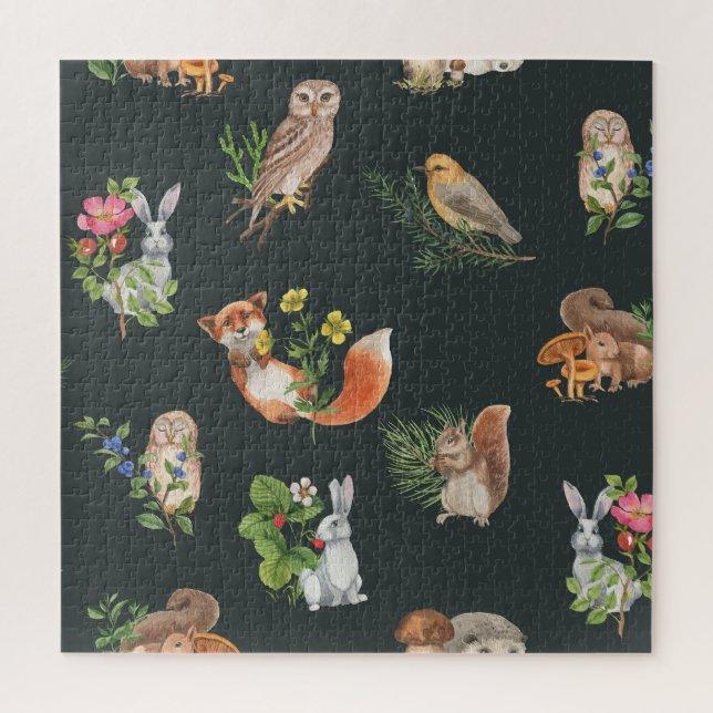 Puzzle Animales de la Selva Acuarela: Cute Seamless (Vertical)