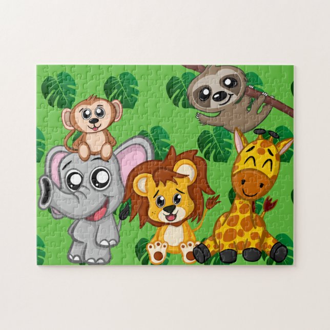 Puzzle Animales de la selva verde Personalizado tropical (Horizontal)