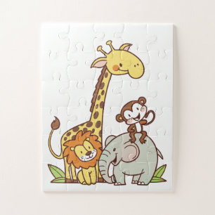 Puzzle Animales de Personalizado lindo - jirafa, león y m