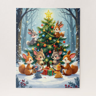 Puzzle Animales de Woodland decorando árboles de Navidad