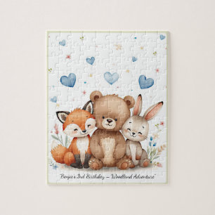 Puzzle Animales del Bosque Oso Zorro Conejo Corazones Azu