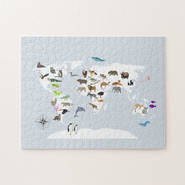 Puzzle Animales del Mapa Mundial de Niños (Horizontal)