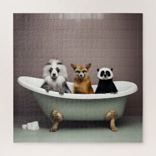 Puzzle Animales divertidos sentados en la bañera en el ba