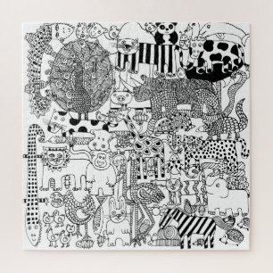 Puzzle Animales divertidos y salvajes Arte moderno blanco