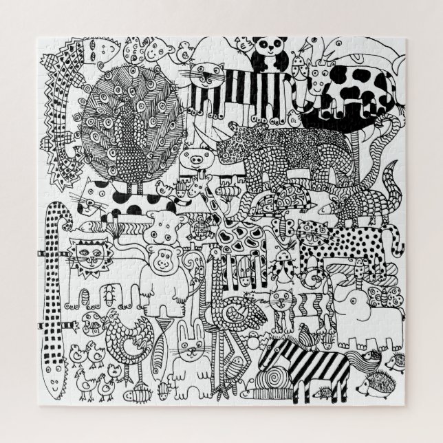 Puzzle Animales divertidos y salvajes Arte moderno blanco (Vertical)
