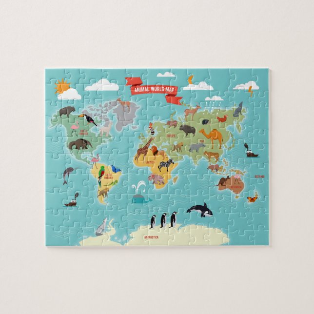 Puzzle Animales educativos del Mapa Mundial (Horizontal)