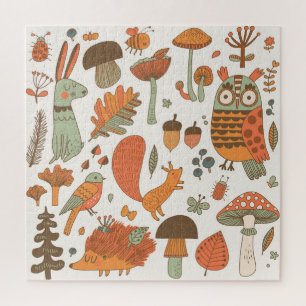Puzzle Animales Forestales: Fondo Colorido Otoño.