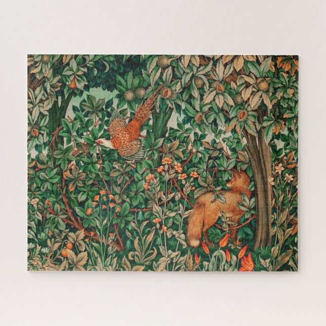 Puzzle ANIMALES FORESTALES Pheasant Red Fox,Green Floral (Horizontal)