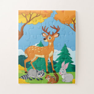 Puzzle Animales forestales Raccoon Chipmunk Rabbit Deer