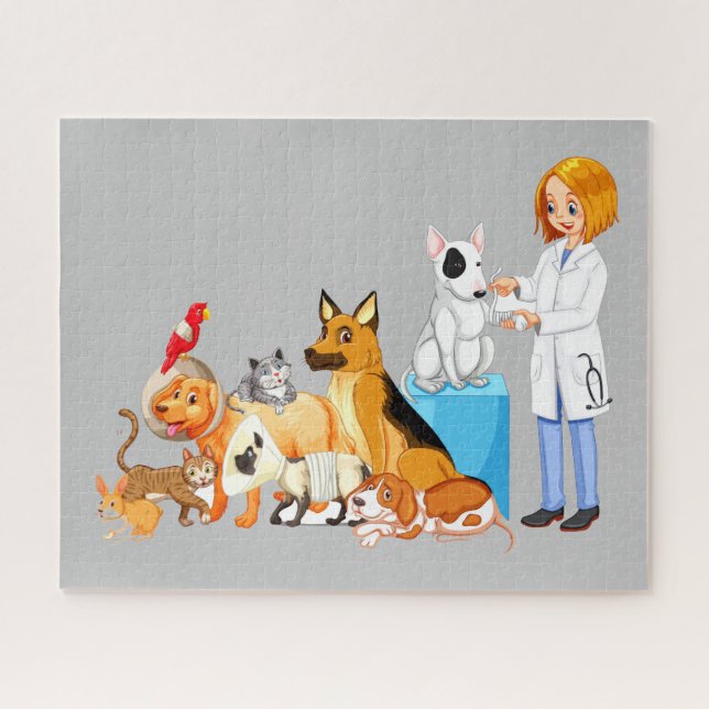 Puzzle Animales mascotas con veterinaria (Horizontal)