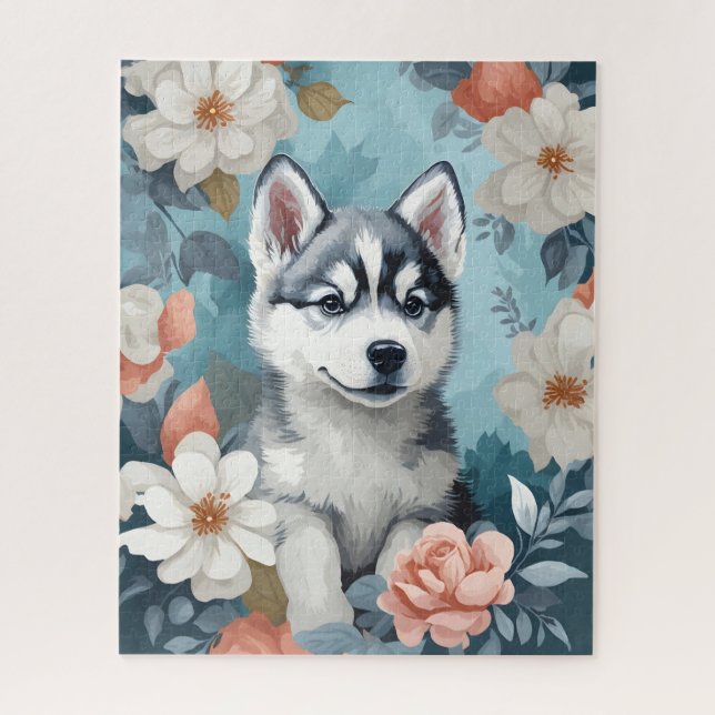 Puzzle Animales para bebés | Husky Puppy (Vertical)