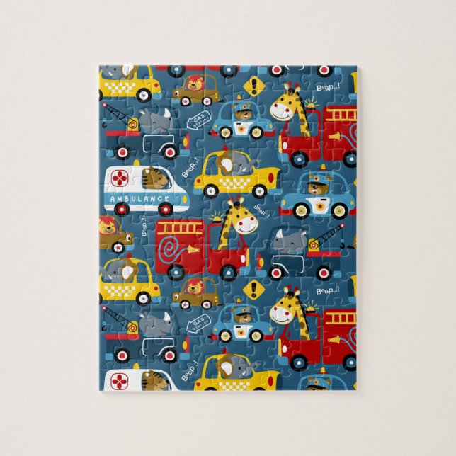 Puzzle Animales Personalizados Y Transporte De Coches (Vertical)