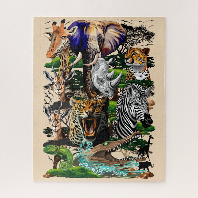 Puzzle Animales salvajes de sabana africanos (Vertical)