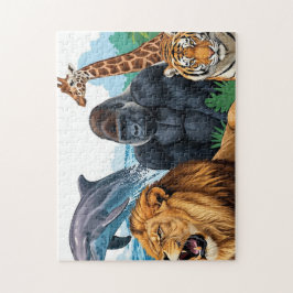 Puzzle Animales zoológicos salvajes: león, tigre, delfín 