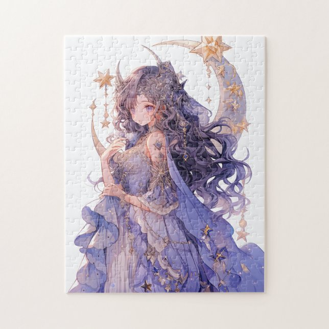 Puzzle Anime Chica Purple Moon Princess Fantasy Art (Vertical)