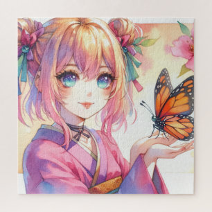 Puzzle Anime Chica sostiene una mariposa