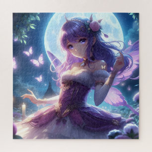 Puzzle Anime Chica Violet Butterfly Wing Moon Fairy