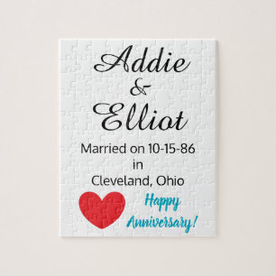 Puzzle Aniversario de la diversión y el corazón en blanco