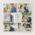 Puzzle Aniversario elegante de Boda de Collage de fotos r<br><div class="desc">Este hermoso regalo de rompecabezas de boda recién casados de pareja presenta una elegante disposición de 6 fotos de bodas en un fondo blanco con los nombres, ubicación y fecha de la pareja casada. Un maravilloso regalo de collage de fotos para recién casados o para el aniversario de un marido...</div>