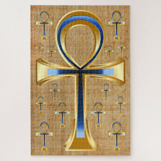 Puzzle Ankh egipcio - Diseño dorado y azul