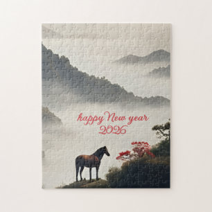 Puzzle Año del Caballo 2026 Año Nuevo Chino Montaña