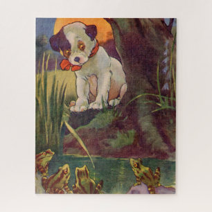 Puzzle Años 1930 adorables cachorros y ranas toro