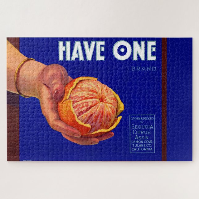 Puzzle Años 1940 con etiqueta de caja de un naranja (Horizontal)