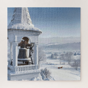 Puzzle Antigua campana de iglesia con trineo tirado por c