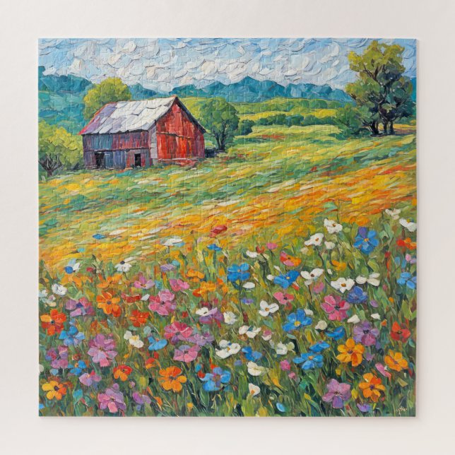 Puzzle Antiguo Barrio En Campo De Flores Silvestres (Vertical)