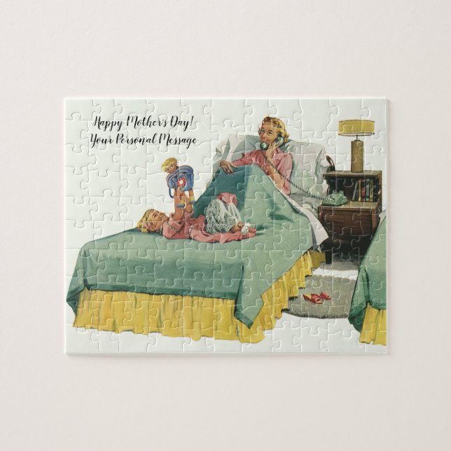 Puzzle Antiguo familiar sirviendo a mamá el desayuno en l (Horizontal)