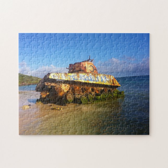 Puzzle Antiguo tanque de guerra militar en Puerto Rico. (Horizontal)