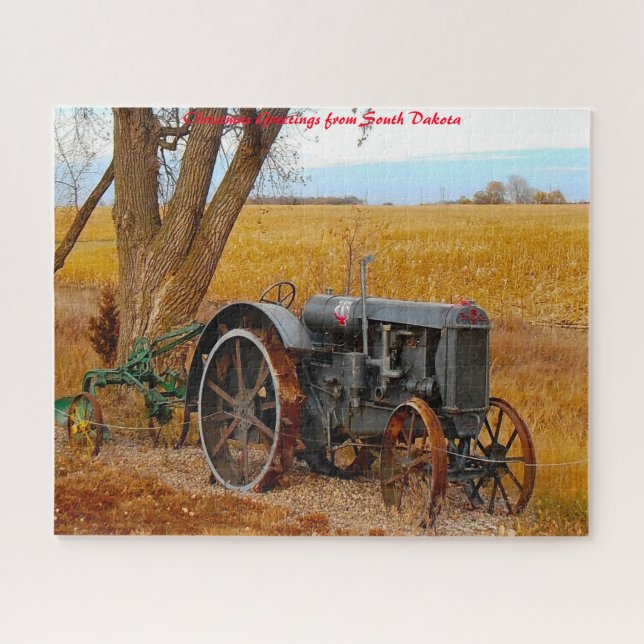Puzzle Antiguo Tractor Dakota del Sur. Saludos de Navidad (Horizontal)