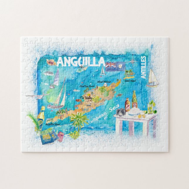 Puzzle Antillas Anguilas Ilustración Mapa de Viajes del C (Horizontal)