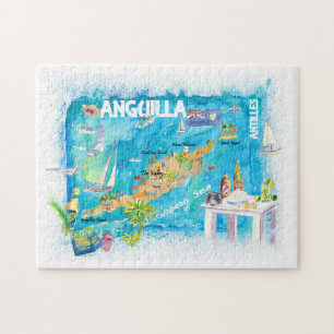 Puzzle Antillas de Anguila Mapa ilustrado de Viajes del C